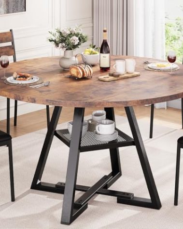 Jocoevol Round Dining Table for 4,Kitchen Dining Room Circle Dinner Pedestal Table,Space Saving Wood Kitchen & Dining Room Furniture (Vintage, 47In)