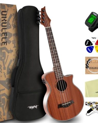 VANPHY Electric Ukelele Tenor Ukulele Acoustic Electric Uke with Equalizer 26 inch ukulele for adults Beginner with Starter Ukele Kit Include Ukulele Case Tuner Strap String Picks Clean Cloth