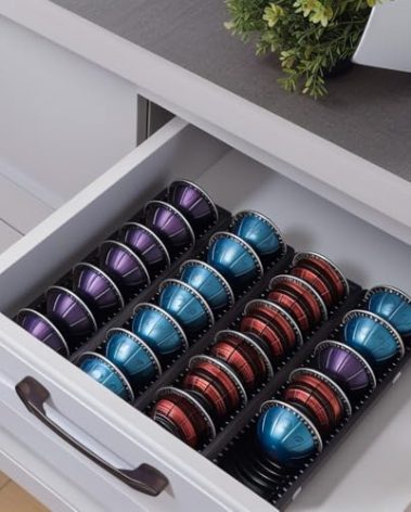 maulehua Coffee Pod Drawer Organizer for Nespresso Vertuo Capsule,Coffee Capsule Storage Tray,Magnetic Connect Black-4Pack