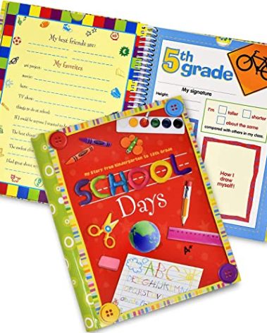 PI Kids School Memory Book Album Keepsake Scrapbook Photo Kids Memories from Preschool Through 12th Grade with Pockets for Storage Portfolio + Bonus 12 Slots to Paste Pictures - of School Pictures