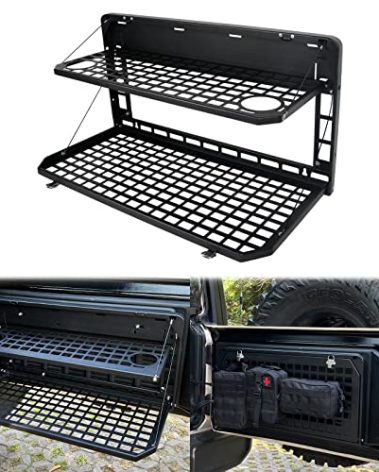 AL4X4 2-Tier Tailgate Table Rear Foldable Storage Cargo Rack Outdoor Camping Desk for 2007-2022 Jeep Wrangler JK&JL 4 Door (Not Fit JK Models with Stock Subwoofer)
