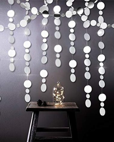 39ft Mirror Silver Circle Dots Garlands for Wedding Party Decorations Hanging Circle Streamer for Bridal Shower/Baby Shower/Engagement/Bachelor Party Ornament for Home Decor (Silver)