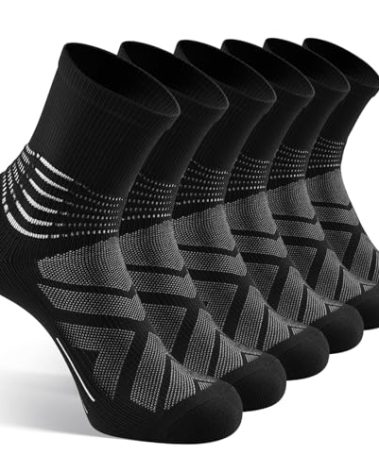 IRAMY Compression Ankle Support Crew Socks Men Women Coolmax Wicking Plantar Fasciitis Relief Running Hiking Socks 3 Pairs