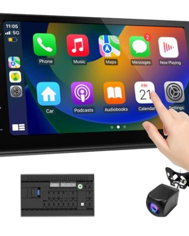 Wireless CarPlay Screen for Car & Android Auto Head Unit - Touchscreen 7 Inch Double Din Car Stereo with Backup Camera for All Cars (2+32GB)