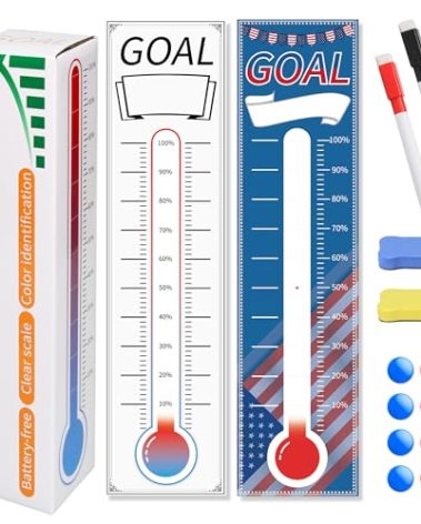 MQDMINI Fundraising Thermometer Chart Goal Tracker Decal - 39"x10" Dry Erase Removable Giant Sales Goal Vinyl Sticker - Poster Charts for Home, School and Office（2PCS）