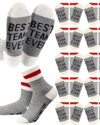 Glitopper 12 Pairs Best Team Ever Crew Socks Bulk Employee Appreciation Gifts for Women Men Staff Coworker Teacher Team Gifts(Grey)