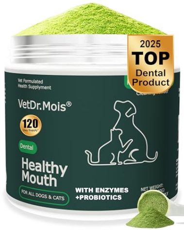 Dog Teeth Cleaning Powder, Dog Dental Powder and Cats Breath Freshener, Plaque Off Pet Tooth Cleaning lab co, Bad Breath & Tartar Remover for Dogs, Dog Teeth Cleaning with Enzymes 120 Day Supply, 120g
