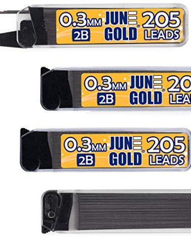 June Gold 820 Pieces, 0.3 mm 2B Lead Refills, 205 Pieces Per Dispenser, Extra Fine Thickness, Break Resistant Lead/Graphite (Pack of 4 Dispensers)