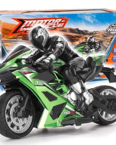 Liberty Imports 2.4G RC Remote Control Stunt Motorcycle with Riding Figure, 1:10 Scale High Speed Cross Country 360 Degree Rotation Drift Shockproof Racing Motorbike (Green)