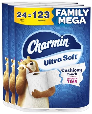 Charmin Ultra Soft Cushiony Touch Toilet Paper, 24 Family Mega Rolls = 123 Regular Rolls (Packaging May Vary)