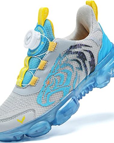 JMFCHI SPORTS Kids Sneakers Boys Girls Running Tennis Shoes Breathable Athletic Sports Casual Grey Blue Little Kid Size 1