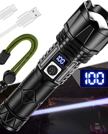 Rechargeable LED Flashlight 10000 Lumen, Super Bright Flashlight with Digital Power Display and Zoomble, Flashlights High Lumens Rechargeable for Camping, Outdoor