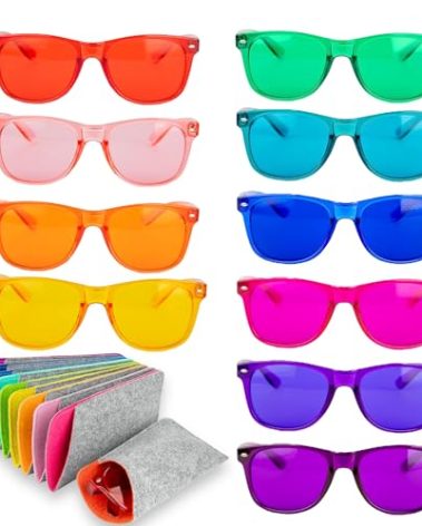 MOODVUES 10-Pack of Color Therapy Glasses with Matching Cases - Healing Colored Chromotherapy Chakra Light Therapy Glasses Eyewear to Support Mood, Relaxation, Focus & More - Colorful Sunglasses