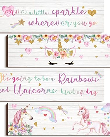 Unicorn Rainbow Girls Room Wall Decor Unicorn Rainbow Motivational Wall Art Inspirational Art Room Decor Bedroom Decor for Girls Kids Bedroom Nursery Decorations(Lovely Style)