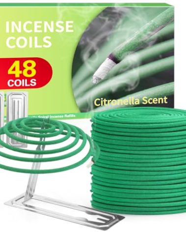 Citronella Coils, Citronella Incense Coil Outdoor, 48 PCS with 2 Coil Holders, Lemongrass Incense for Outside Backyard Camping BBQ Summer