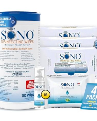 SONO Disinfecting Wipes - 80 Count (Canister of 1) and 60 Count (Pack of 3) + Sanitizer, Medical-Grade, Alcohol-Free, No Bleach, Gentle & Effective Multi-Surface Cleaning Solution