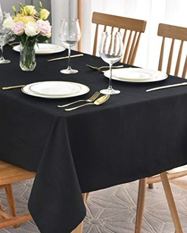 maxmill Jacquard Tablecloth Swirl Design Spillproof Wrinkle Free Heavy Weight Soft Table Cloth Decorative Fabric Table Cover for Outdoor and Indoor Use Oblong 60 x 120 Inch Black