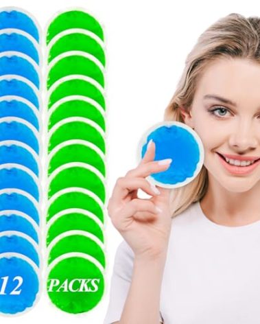 12 Pack Ice Pack for Injuries Reusable,Hot & Cold Gel Ice Pack for Face,Eyes,Teeth,Foot,Headache,Allergies,Shoulder Pain Relief,Warm & Cold Compress for Boo Boos,Students(6Blue+6Green)