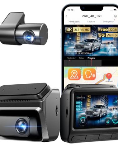 DDPAI Dash Cam Front and Rear, 4K + 1080P Dash Camera for Cars, Real 4K Dashcam with 32G eMMC, Full Color Night Vision, 5GHz WiFi 6, 7 Days Parking Mode, GPS, 3" IPS, ADAS, WDR, Loop Recording, Z60