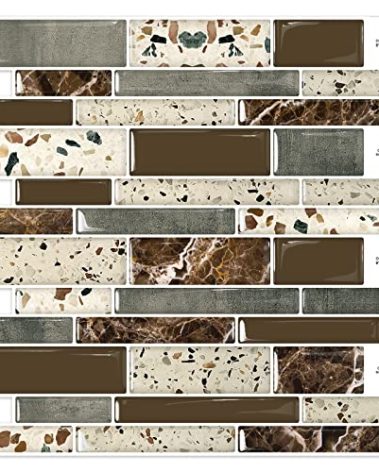 DEWOO 20-Sheet Peel and Stick on Self Adhesive Backsplash Wall Marble Tiles Stickers 3D for Kitchen Bathroom,Brown (12"×12")