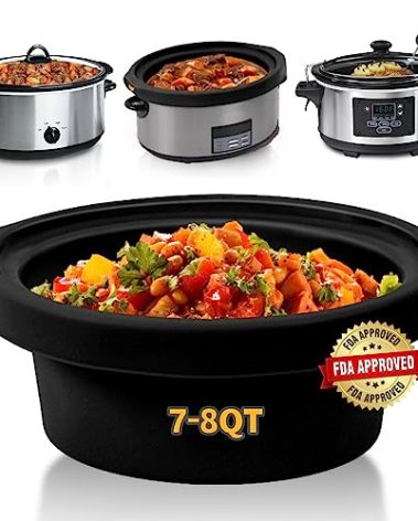 Silicone Slow Cooker Liners fit Crock Pot 7-8 QT,Crock Pot Liners For 7-8 Quart Oval or Round Slow Cookers,Reusable & Leakproof Silicone Slow Cooker Liner For Crockpot,Dishwasher Safe BPA Free