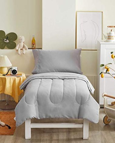 UOZZI BEDDING 4 Pieces Toddler Bedding Set Ultra Soft and Breathable Toddler Sheet Set - Includes Comforter, Flat Sheet, Fitted Sheet and Pillowcase - Gray