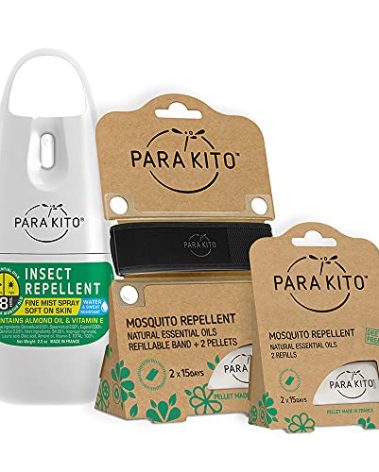 PARAKITO Mosquito, Insect & Bug Spray Bundle - Includes Spray, Black Wristband & 4 Refills | DEET Free, Citronella Essential Oils, Perfect for Camping, Hiking, Travel Outdoor Activities