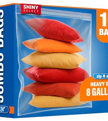 [ 10 COUNT ] JUMBO SIZE - 8 GALLON - HUGE Big Resealable Bag with Zipper Top for Storage - X-Large Size for Seasonal Clothing, Blankets, Bedding, Towels, Sports, Travel, Moving, On the Go - 22" x 24"
