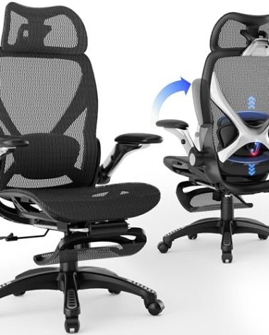 ELABEST X100 Ergonomic Office Chair with Footrest, Big and Tall Home Desk Chair with 5D Flip-Up Arms, Adjustable 3D Lumbar Support,High Back Rolling Computer Chair, Swivel Mesh Chairs (Midnight Mist)