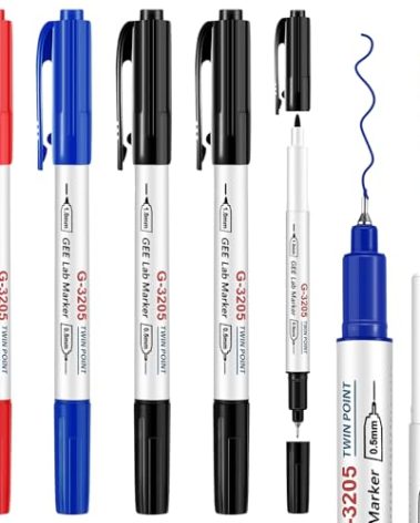 Janlaugh 5 Pack Alcohol Resistant Laboratory Markers, Black Dual Head Permanent Freezer Pens with 0.5mm Fine Point and 1.0mm Makers Tip, Designed for Industrial, Lab and Hospital Use