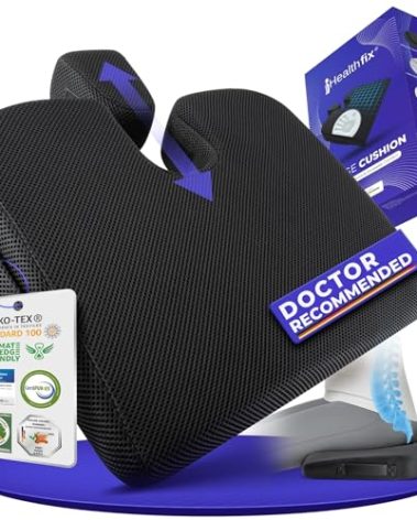 Healthfix® Wedge Seat Cushion - Orthopedic Memory Foam Seat Wedge for Office Chairs, Posture Support, Pressure Relief for Back/HIPS/Tailbone - Firm (185-300 lbs)