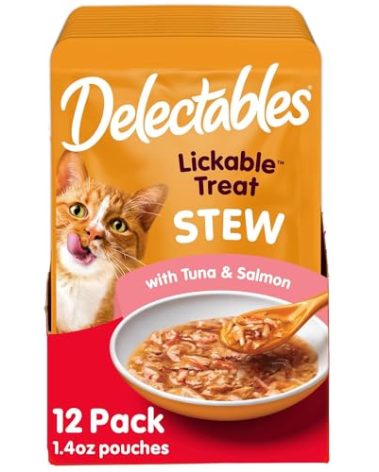 Hartz Delectables Stew Tuna & Salmon Lickable Wet Cat Treats, 1.4 Ounce (Pack of 12)