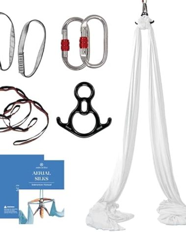 Aum Active Aerial Silks Starter Kit - Durable 9 Yards of Aerial Yoga Hammock with Hardware & Guide - Aerial Swing for Acrobatic Flying Yoga & All Levels (Aerial Rigging Point Up to 13ft)