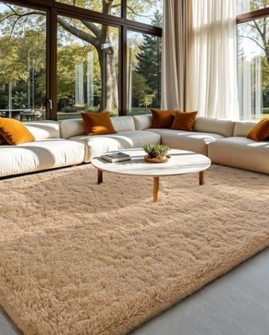 HOMORE Large Area Rugs 9x12 Living Room, Beige Rug Big Rugs for Bedroom, Soft Fluffy Plush Furry Rug for Kids Playroom Classroom, Modern Shaggy Rugs and Carpets for Farmhouse Living Room Decor