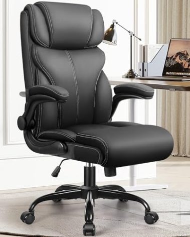 HeroSet Office Chair, Ergonomic Big and Tall Computer Desk Chairs, Executive Breathable Leather Chair with Adjustable Flip-up Armrests, Lumbar Support Swivel PC Chair with Rocking Function