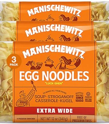 Manischewitz Traditional Extra Wide Egg Noodles 12oz (3 Pack), Homestyle Taste & Texture, Premium Enriched, Low Sodium, No Preservatives