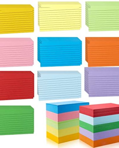 1200 Pieces Index Cards Ruled 3 x 5 Color Index Cards Bulk, Flash Cards, Study Cards, Note Cards for Learning School and Office Uses, 10 Colors