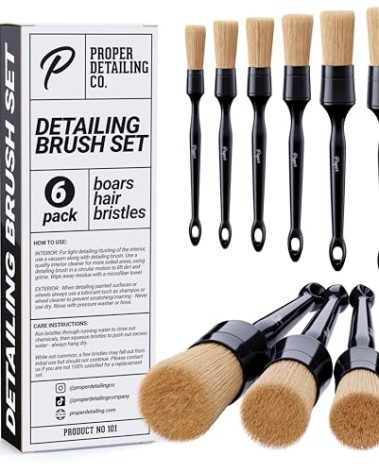 Car Detailing Brush Set, Premium Quality Soft Boars Hair Bristles, Clean Auto Interior (Leather Seats, Air Vents) or Exterior (Wheels, Paint, Emblems) Detail Brushes Car Detailing Pro Pack (6 Pack)