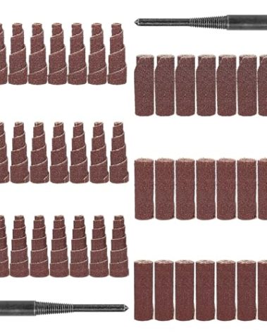 NuoDunco 50Pcs 1-1/2 Inch Sand Paper Abrasive Cartridge Rolls Cone Cylinder Rotary Flap Disc 1/4" Die Grinder Sanding Disc Grinding Bits Drum Sanders for Metal Wood Working