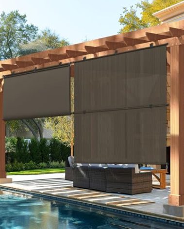 ECOOPTS Roller Shades 7'W x 6'L Patio Sun Shade Outdoor Roller Blinds Roll Up Blinds for Patio Porch Backyard Gazebo Deck Balcony (Brown)