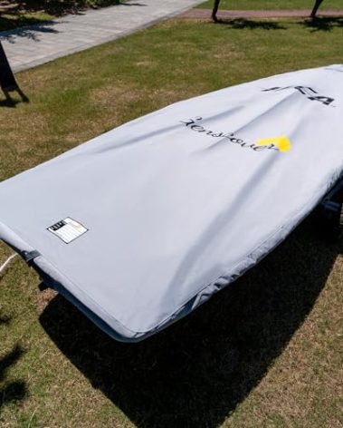 Heavy Duty 600D ILCA Laser Boat Top Cover, PU Coated Waterproof Breathable Marine Grade Polyester Canvas with Tightening Strap Fits ILCA Laser Competition Boat