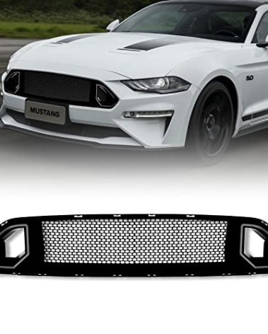 LitMiRaCle Grilles & Grille Guards - Mesh Front Bumper Upper Hood Grille Grill, Compatible with 18-23 Mustang GT EcoBoost，Black