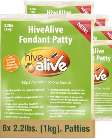 HIVE ALIVE Fondant Bee Food Supplement – Easy to Use Feed Enhancer Prevents Starvation During Overwintering – Only Fondant Proven to Increase Bee Gut Health and Boost Production -6Pack
