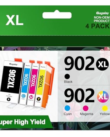 902XL Ink Cartridges for HP Printers Replacement for HP 902XL Ink Cartridges Combo Pack HP902XL Works for OfficeJet 6958 6962 6950 Pro 6978 6968 6975 Printer T0A39AN 4-Pack, Cyan Magenta Yellow Black