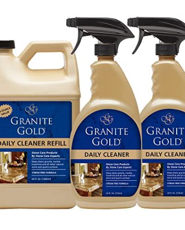 Granite Gold Daily Cleaner Spray Streak-Free Cleaning for Granite, Marble, Travertine, Quartz, Natural Stone Countertops, and Floors, 1 x 64 Fl. Oz. & 2 x 24 Fl. Oz., 3-Pack