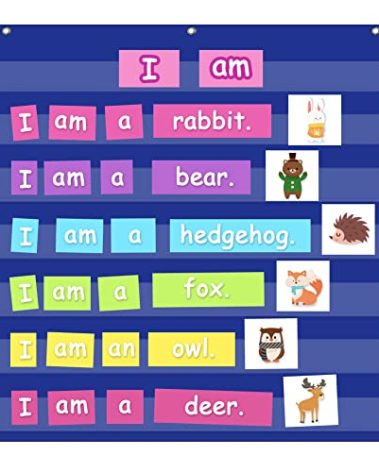 Godery Standard Pocket Chart for Classroom, Sight Words Pocket Chart, Homeschool Teaching Supplies 7 Pocket Chart(Blue)