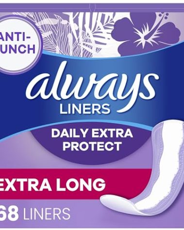 Always Daily Extra Protect Liners, Extra Long Length, Unscented Panty Liners, 368 Count (4 Packs of 92)