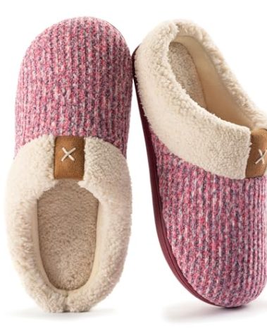 ULTRAIDEAS Women's Indoor Bedroom Slipper with Memory Foam, Gift for Women, Wool-Like House Shoe with Anti-Skid Rubber Sole for Ladies (11-12, Pink)