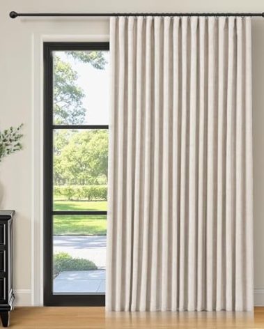 INOVADAY Thermal Sliding Door Curtains 100% Blackout Curtains for Bedroom, Sliding Glass Door Drapes Extra Wide for Patio Linen Textured Farmhouse Window Treatment, Cream Cheese, 1 Panel, W100xL84