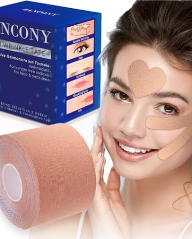 zancony 2 in 1 Face Tape, Forehead Tape for Anti Wrinkle Patches and Face Lift Tape for Full Face and Neck, Kinesiology Tape for Relaxing Facial Muscles, Hypoallergenic,5CM Wide